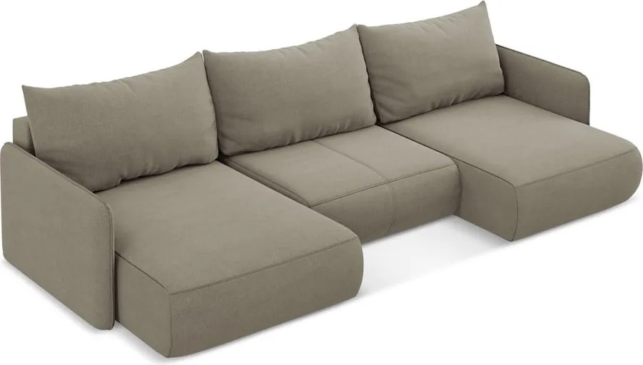 Divano angolare beige allungabile/con contenitore Nanea – Makamii