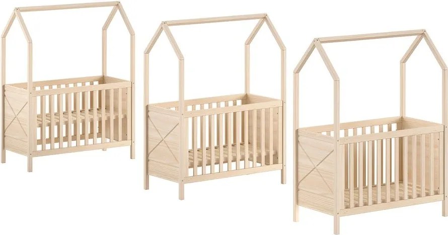 Lettino di colore naturale in pino massiccio con altezza regolabile 60x120 cm Scott – Vipack