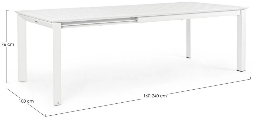 Tavolo allungabile KONNOR in alluminio bianco 160×100 cm – 240×100 cm