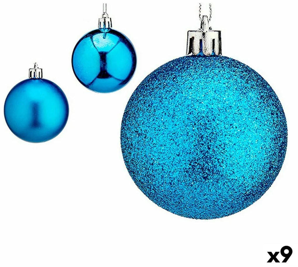 Set di palline di Natale 6 cm Azzurro Plastica (9 Unità)