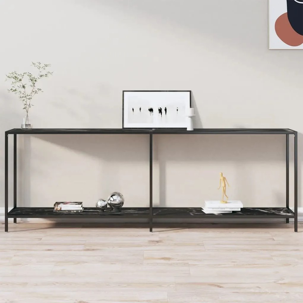 Tavolo Consolle Nero 220x35x75,5 Cm İn Vetro Temperato /