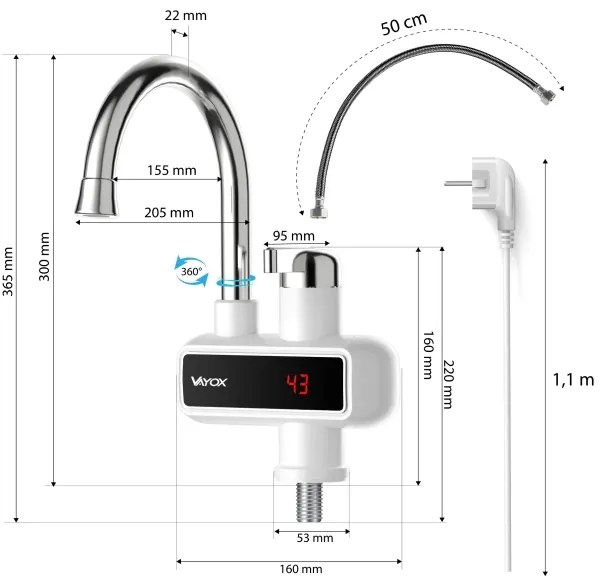 Scaldabagno istantaneo con LED display 3000W/230V IPX4 bianco