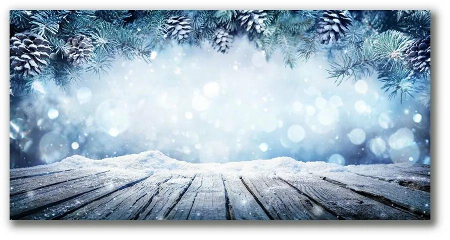 Quadro su tela Inverno Neve Albero di Natale 100x50 cm