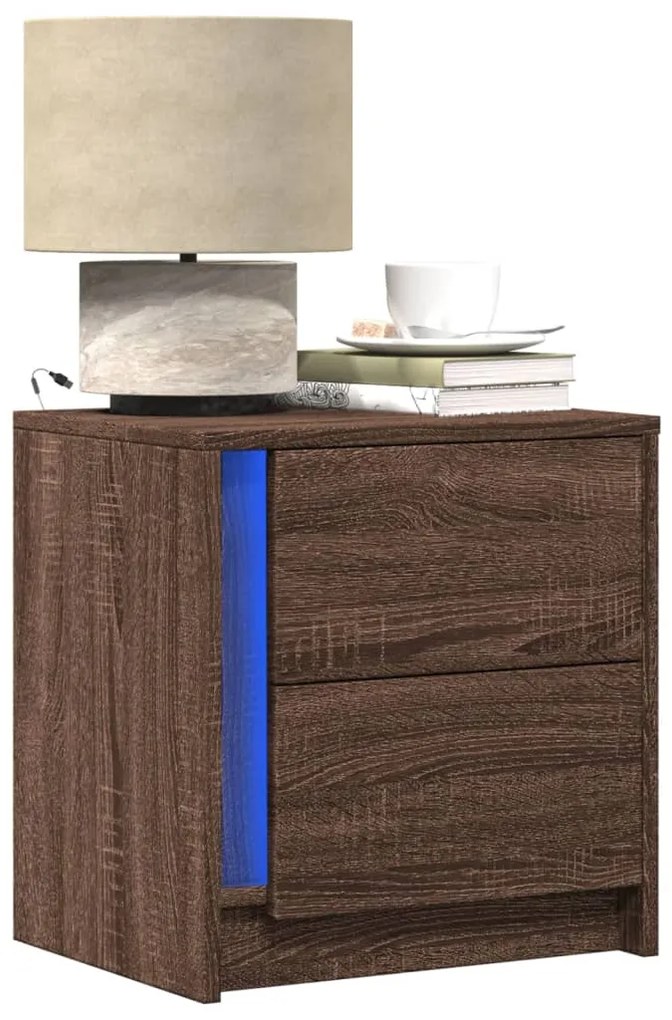 Comodini Con Luci Led 2pz Rovere Marrone İn Legno Multistrato /