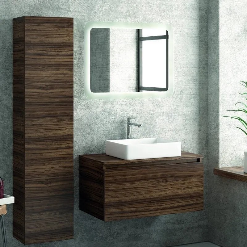Composizione bagno sospesa 80cm mobile colonna e specchio led - KAMALU