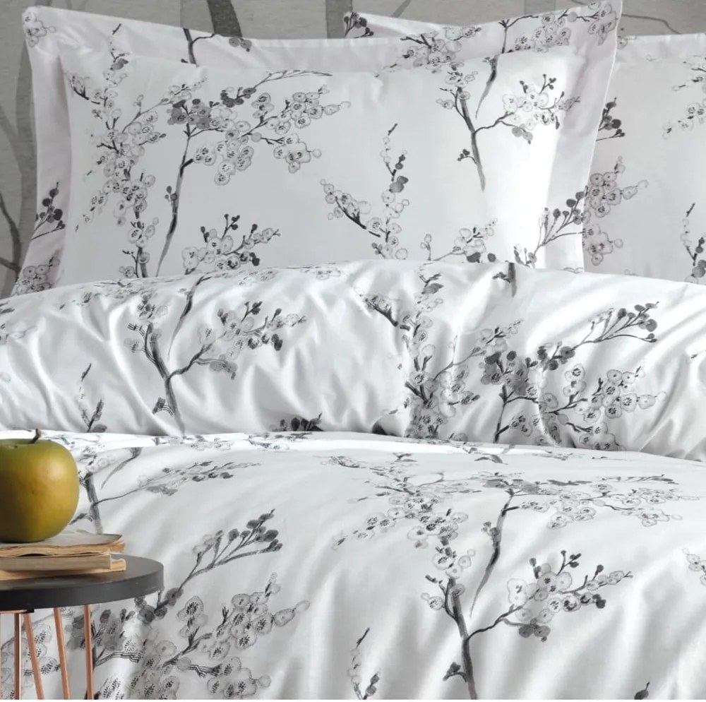 Set copripiumino e federa bianco/grigio in cotone renforcé per letto matrimoniale ed esteso 240x220 cm White Floral – Mila Home Luxury