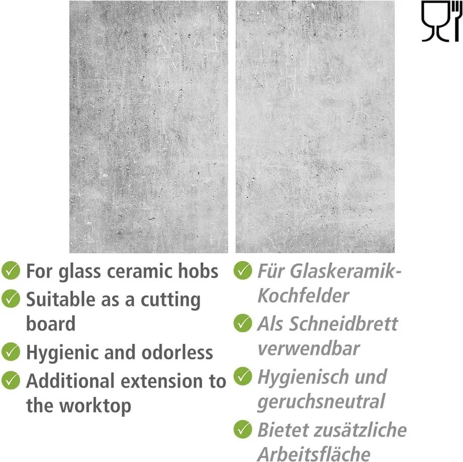 Set di copri fornelli in vetro temperato 2 pz 30x52 cm Concrete – Allstar