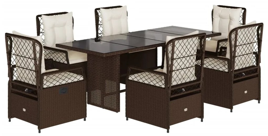 Set da pranzo da giardino 7pz con cuscini in polyrattan marrone