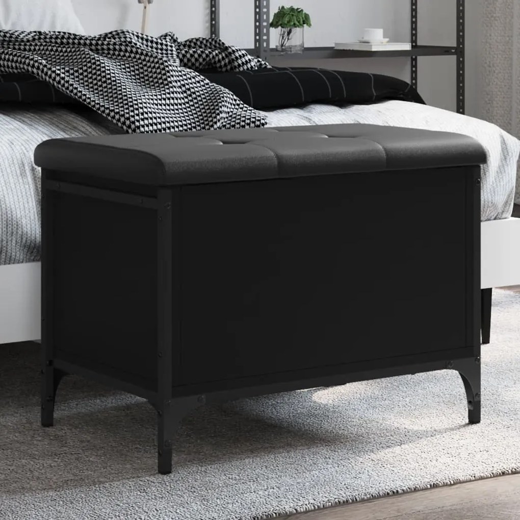 Panca Portaoggetti Nera 62x42x45 Cm İn Legno Multistrato /