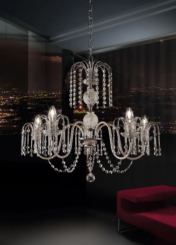 5-light chandelier chrome and crystal - 427/5 - Royal Crystal - Arredo Luce Oro 24 kt