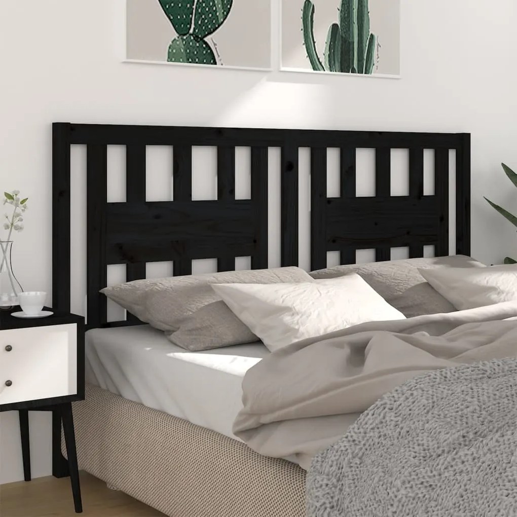 Testiera Per Letto Nera 166x4x100 Cm İn Legno Massello Di Pino /