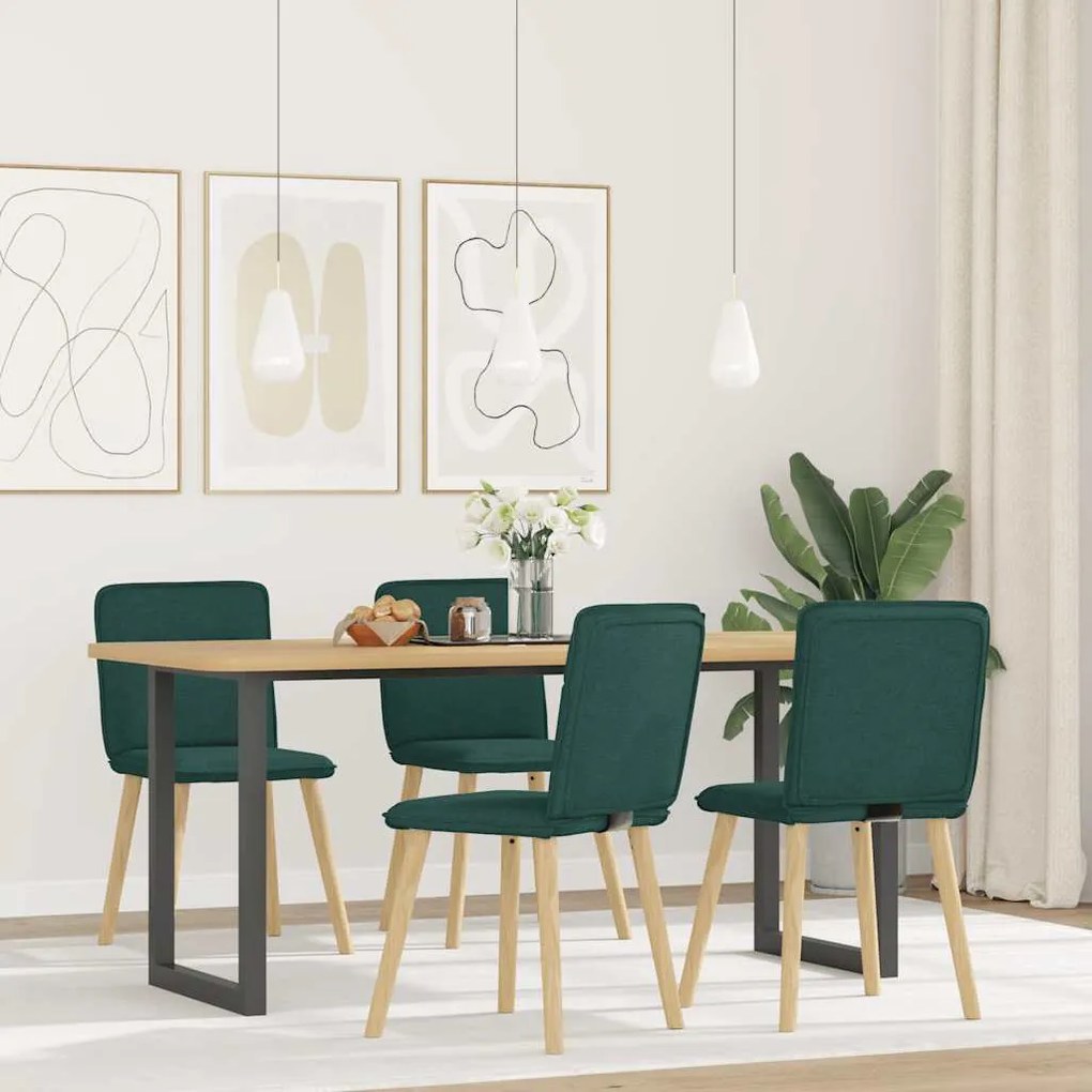 Sedie Da Pranzo 4 Pz İn Tessuto Verde Scuro /