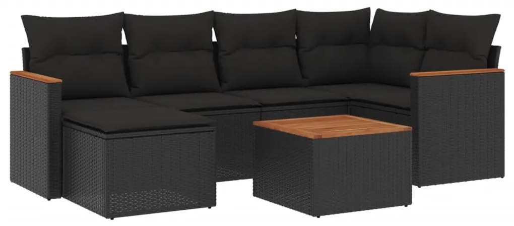 Set divani da giardino con cuscini 7pz nero polyrattan