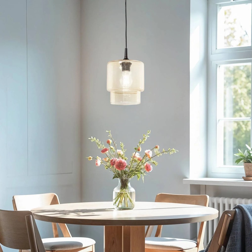 Lampada a sospensione in vetro Nesto Argon, dimmerabile, Crema / Ambra, Soggiorno / Sala da pranzo, Vetro, Lampada a sospensione