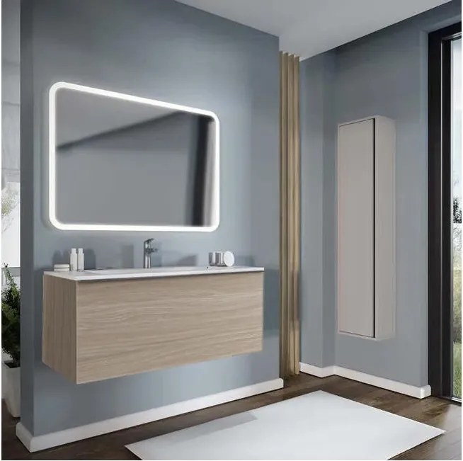 Mobile bagno sospeso con lavabo L 120 x H 40 cm olmo rousseau 1 cassetto per vasca centrale Pixel