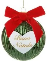 Pallina Natale cuore verde crochet 10 cm con fiocco in velluto