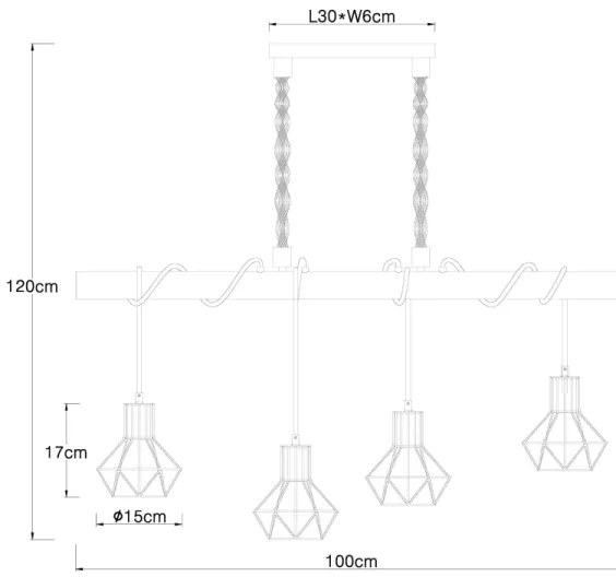 Globo 54017-4H - Lampadario a sospensione con filo PRISKA 4xE27/60W/230V