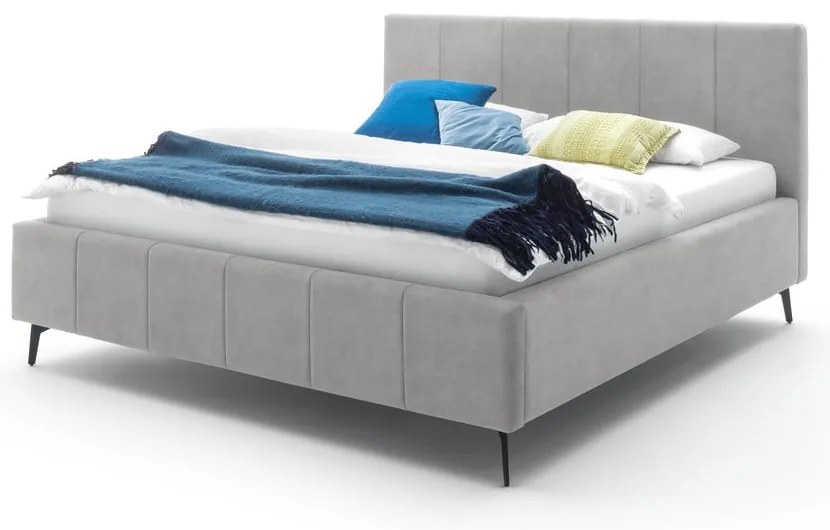 Letto matrimoniale imbottito grigio chiaro con contenitore con rete inclusa 160x200 cm Lizzano – Meise Möbel