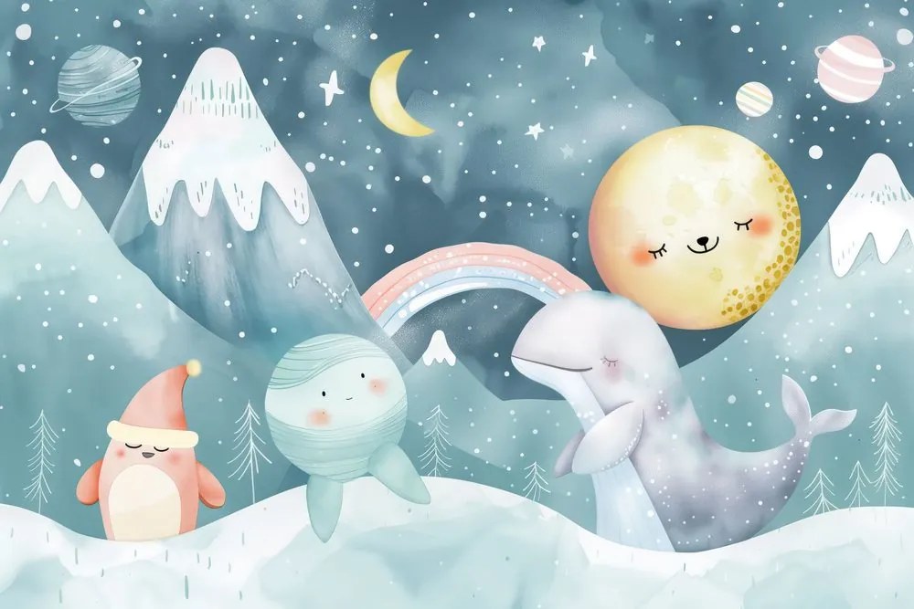 Carta da parati – Animali in paesaggio innevato per bambini