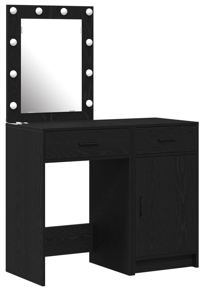 Set di tavoli da trucco 2 pezzi  con led in legno ingegnerizzato nero