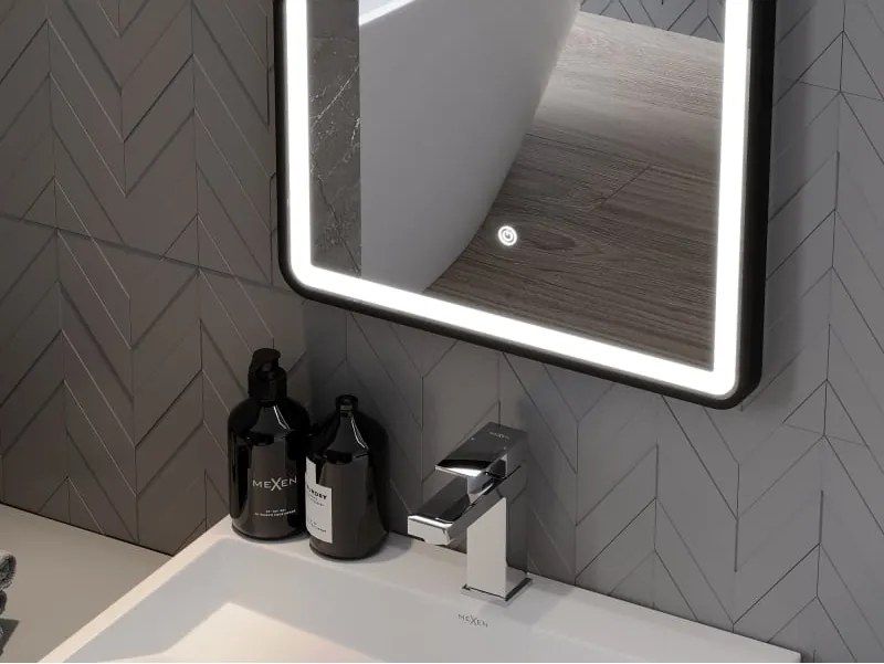 Mexen Coro specchio da bagno retroilluminato 45 x 120 cm, LED 6000K, anti-appannamento, cornice nera - 9817-045-120-611-70