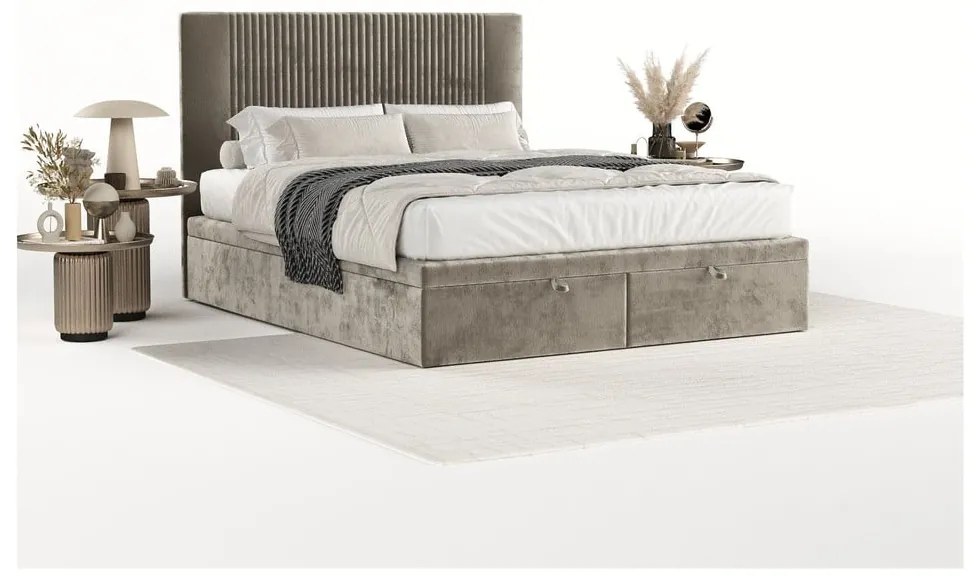 Letto matrimoniale imbottito beige con spazio contenitivo 180x200 cm Mavel - Maison de Rêve