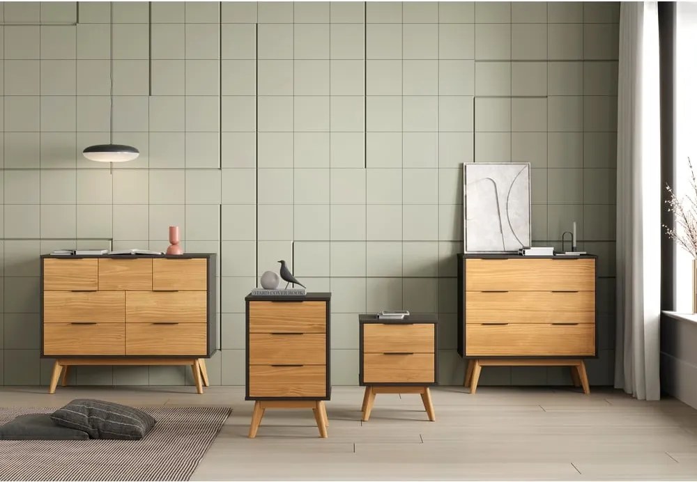 Cassettiera bassa in pino nero/naturale 120x83 cm Lavis - Marckeric