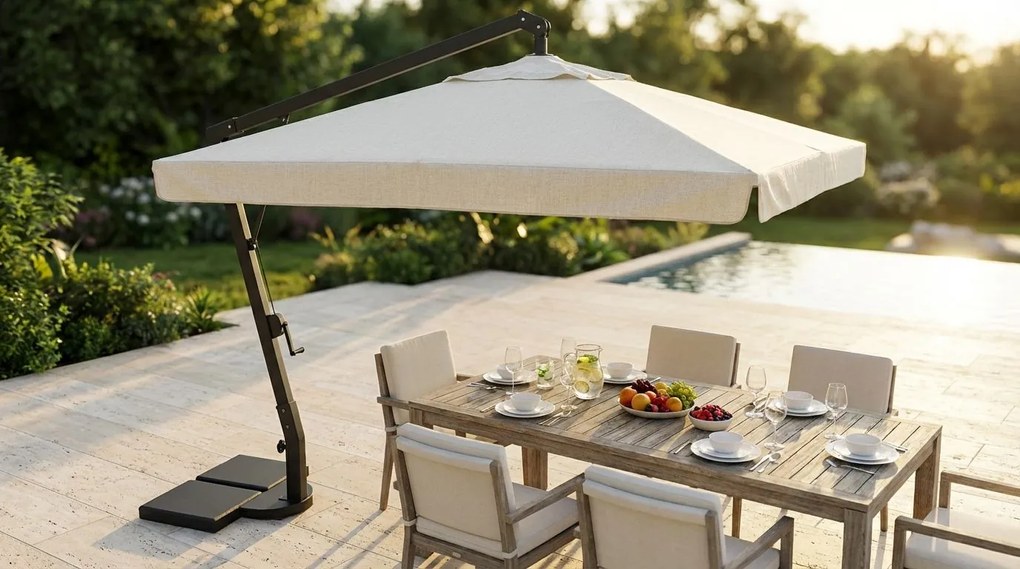 VICTOR - ombrellone da giardino decentrato metallo 3 x 3 con mantovana