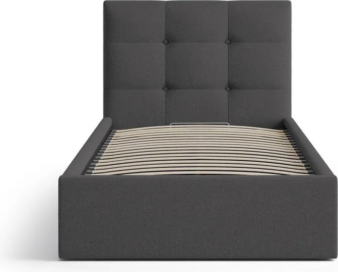 Letto singolo imbottito color antracite con contenitore con rete inclusa 90x200 cm Phaedra – Micadoni