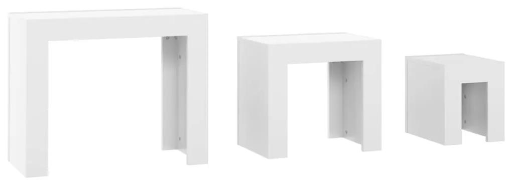 Tavolini da salotto impilabili 3 pz bianco lucido in truciolato