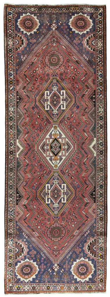 Shiraz Tappeto 120x340 Rosso (Iran) Annodato A Mano