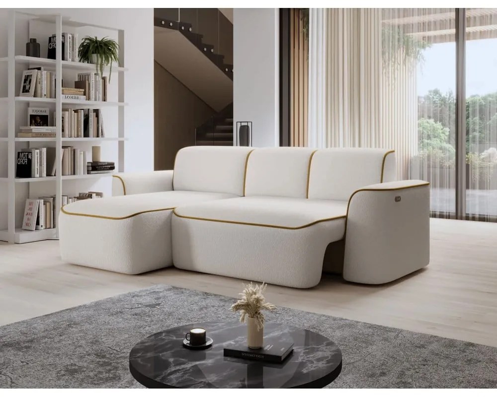 Divano angolare giallo/color crema (con penisola a sinistra/con chaise lounge) e rivestimento in bouclé Ume – ELTAP