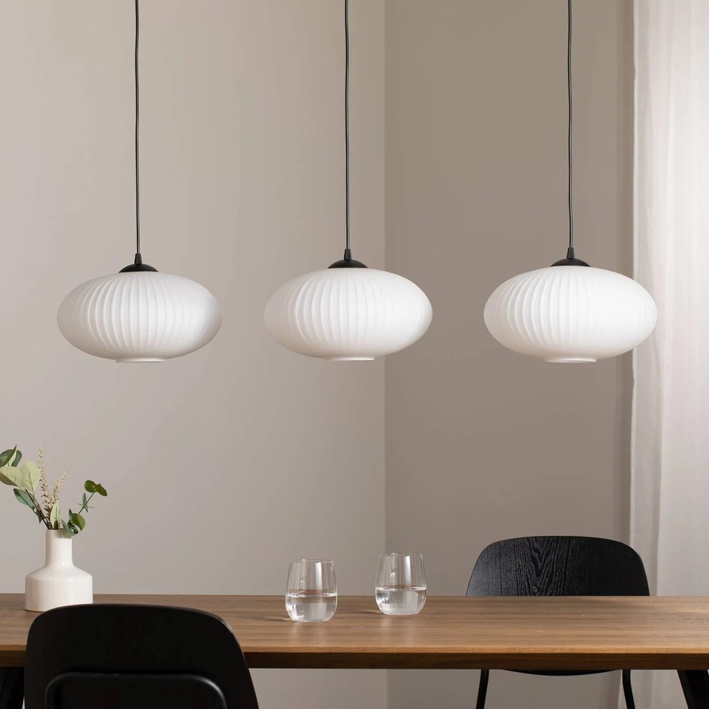 EMIBIG LIGHTING Lampada per sala da pranzo Coco, lunghezza 115 cm, nero/opal, vetro, a 3 luci
