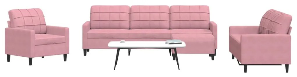 Set Di Divani 4 Pz Con Cuscini Rosa İn Velluto /