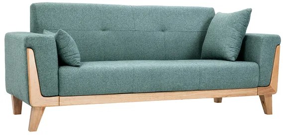 Divano scandinavo 3 posti in tessuto grigio verde e legno chiaro FJORD