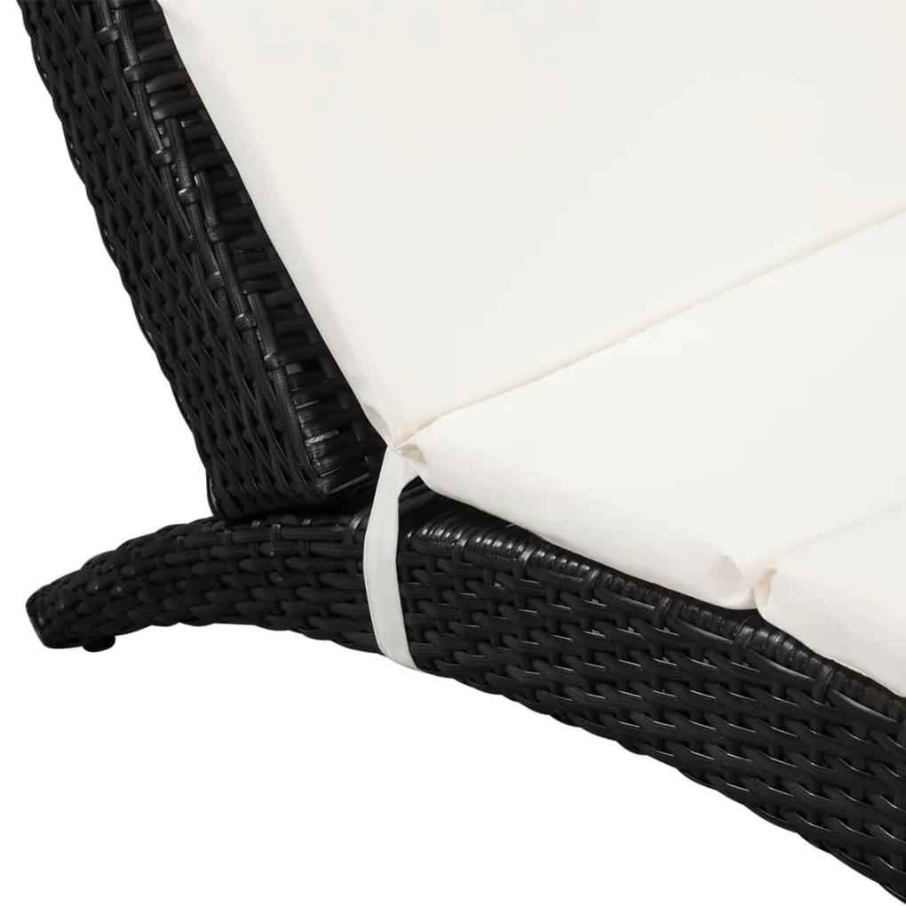 Lettino a sdraio pieghevole con cuscino in polyattan nero
