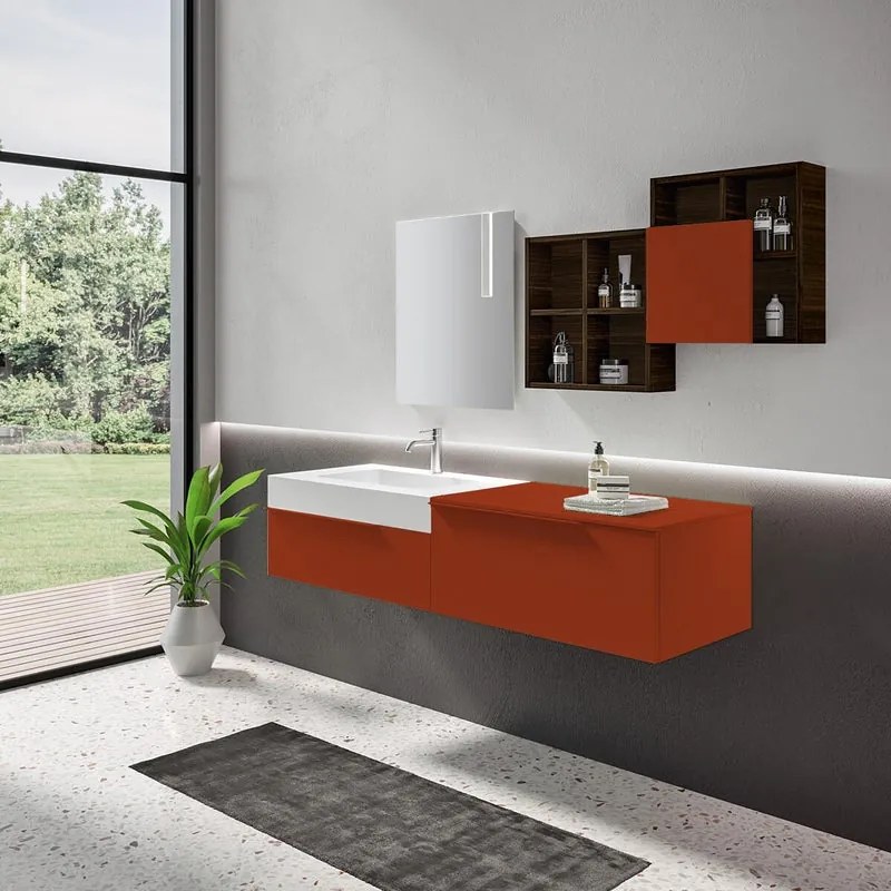 Mobile bagno sospeso con lavabo L 170 x H 36 x P 51 cm rosso siena per vasca a sinistra Ginevra