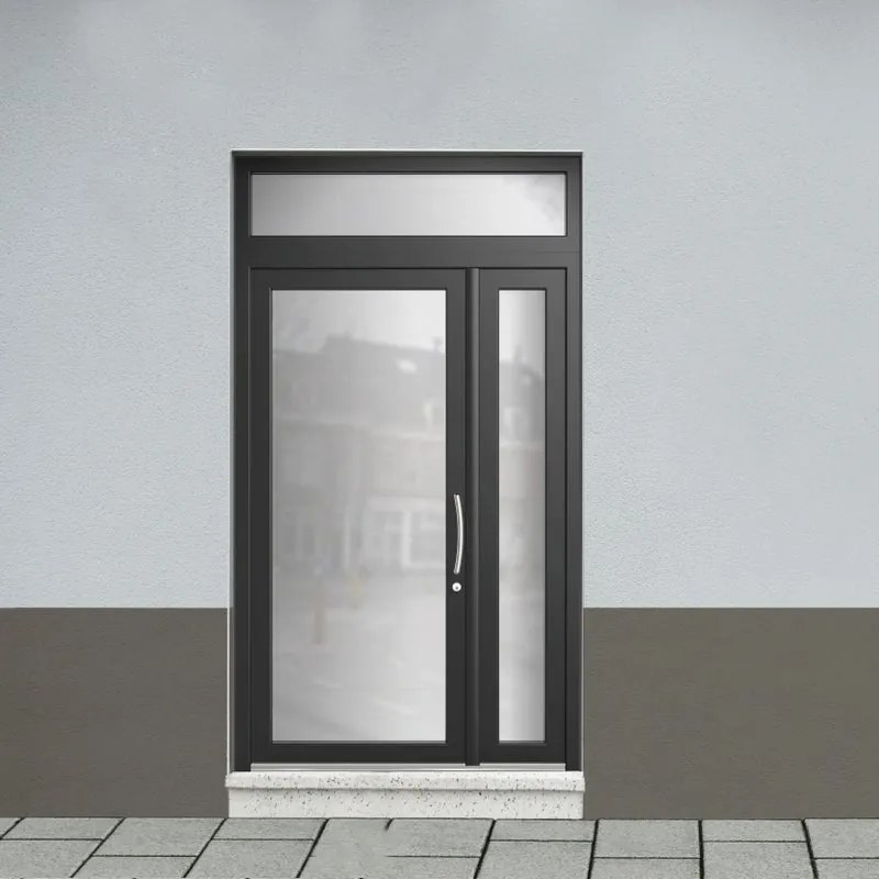 Portoncino d'ingresso Condo20 con vetro L 90 x H 210 cm in PVC nero, apertura spingere a sinistra