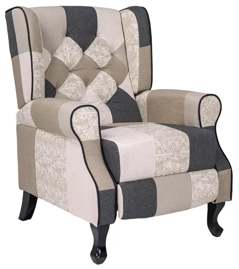 Poltrona relax tessuto patchwork BERGERE Reclinabile poggiapiedi Tortora