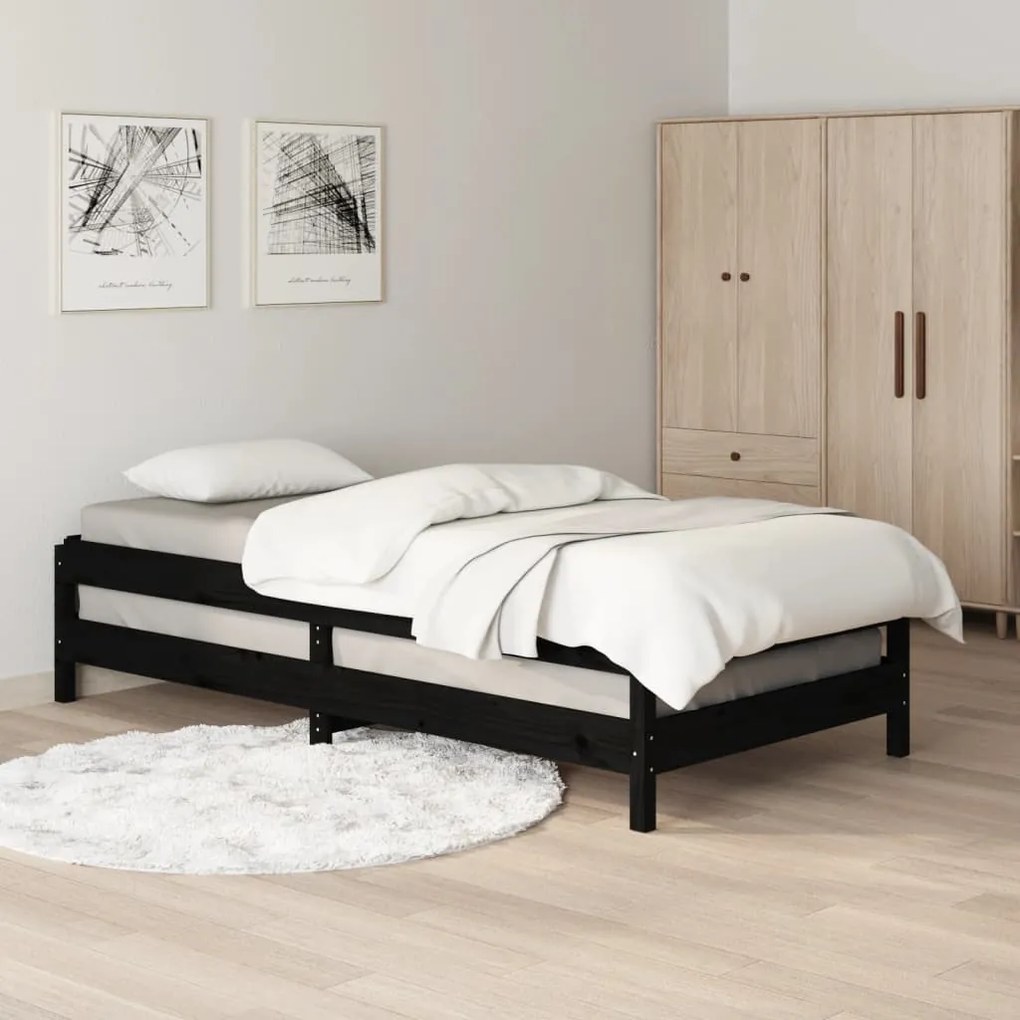 Letto impilabile nero 75x190 cm in legno massello di pino