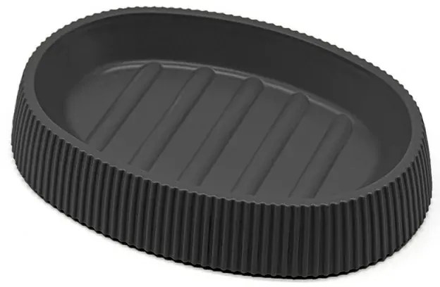 Set bagno da appoggio Blob in plastica liscia nera con dettagli effetto legno