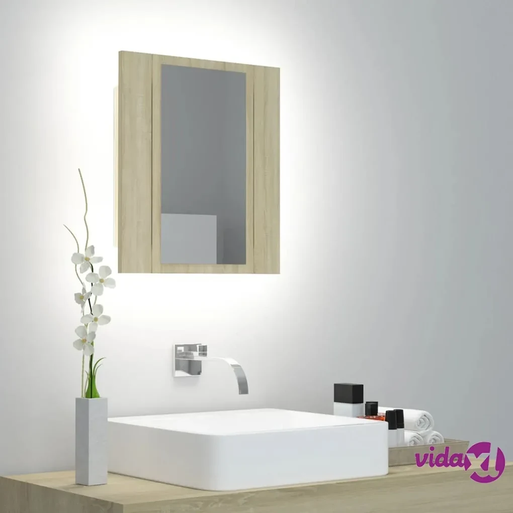 Armadietto Bagno con Specchio e LED Bianco Lucido 80x12x68 cm