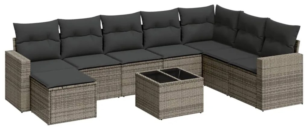 Set divano da giardino 9 pz con cuscini grigio in polyrattan