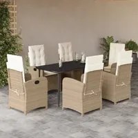 Set da Pranzo da Giardino 7 pz con Cuscini Beige in Polyrattan 3212376