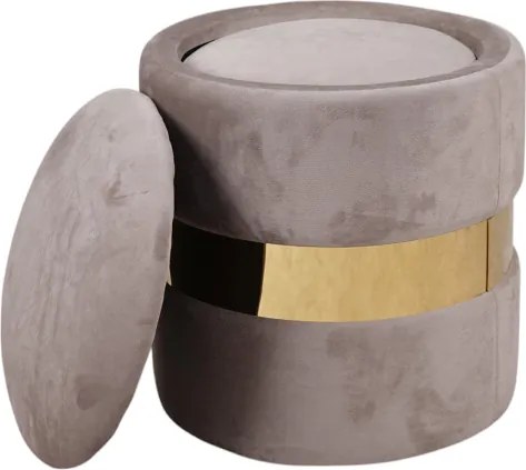 Pouf contenitore grigio in velluto con fascia oro Set 2 - OTTAVIA