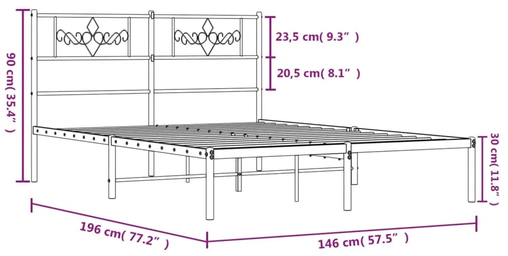 Giroletto con Testiera in Metallo Nero 140x190 cm