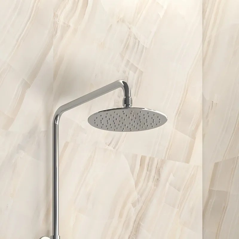 Kamalu - Colonna doccia fissa in acciaio inox con soffione, doccetta con flessibile e getto vasca finitura satinato | KAM-ARTE SATINATO