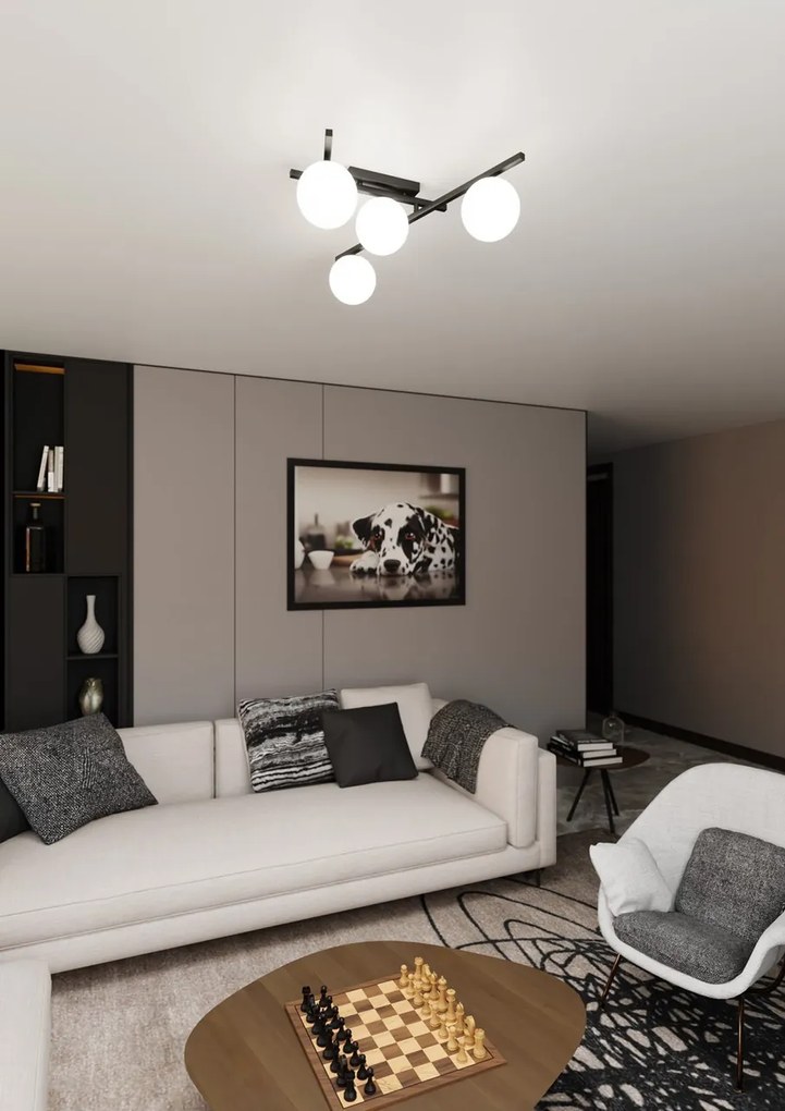 Lampadario da Soffitto in Acciaio e Vetro SMART 4 Nero 4xE14