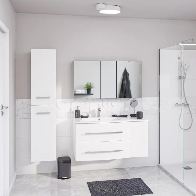 Mobile sottolavabo e lavabo Perla per vasca a sinistra bianco opaco L 111 x H 53.7 x P 47.5 cm, 1 anta 2 cassetti