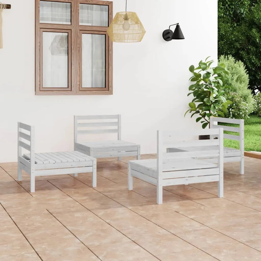 Set Divani da Giardino 4 pz Bianco in Legno Massello di Pino